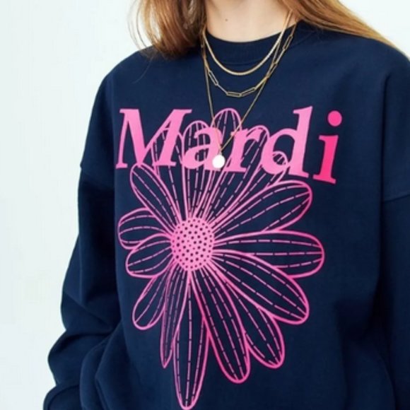 MARDI MERCREDI Women's Flower Mardi Sweatshirt Size OS In Navy/Violet - Picture 2 of 9